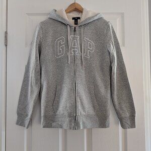 GAP Logo sherpa lined full zip hoodie grey size small